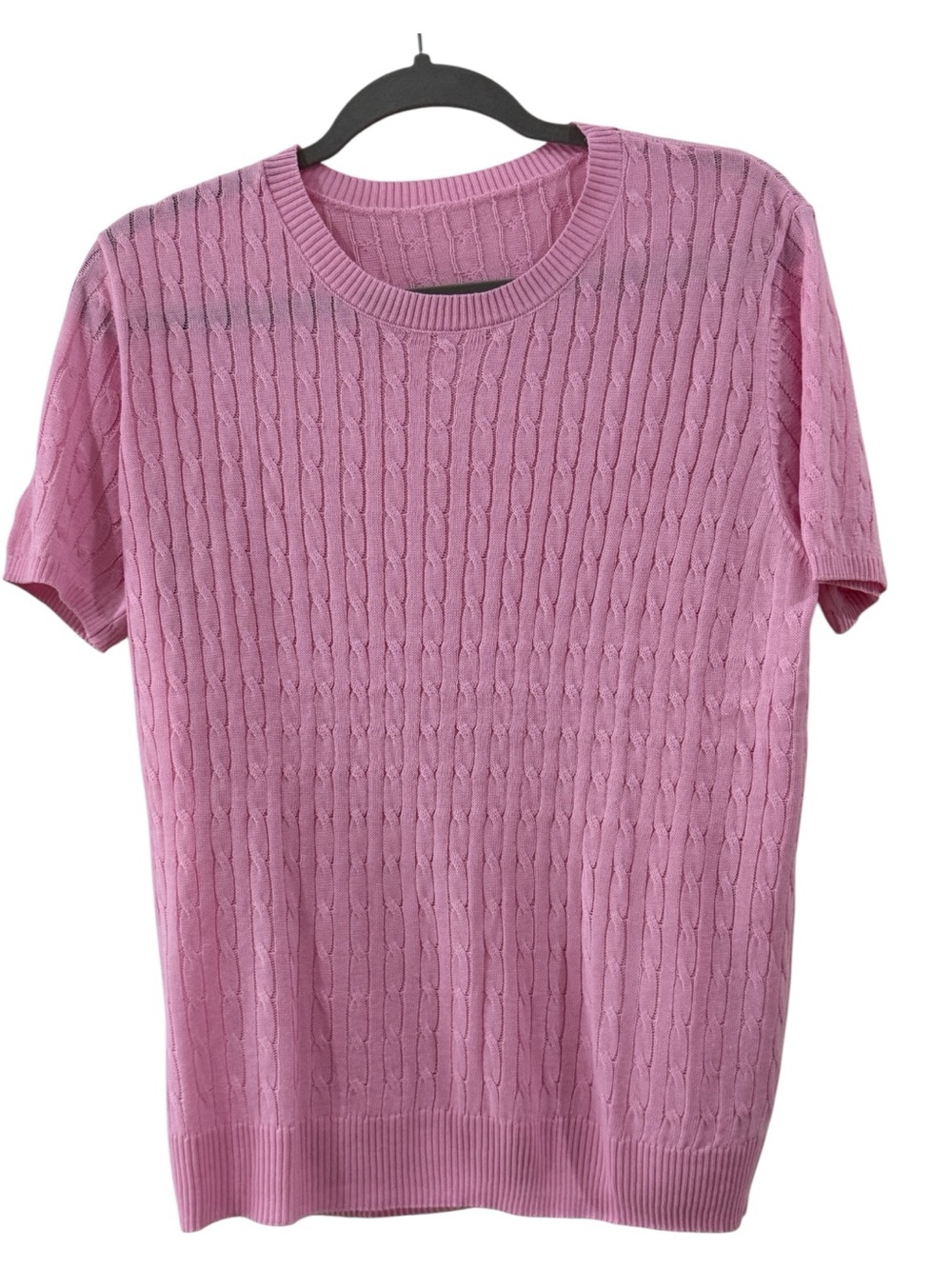 Pink Cable Knit Short Sleeve Sweater